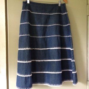 Vintage Sharon Young  Denim Skirt Size 8 Tiered Crochet A Line Western Jeans 8